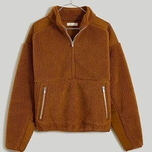Madewell Faux Shearling Half Zip Pullover Sweater Dried Cedar XS